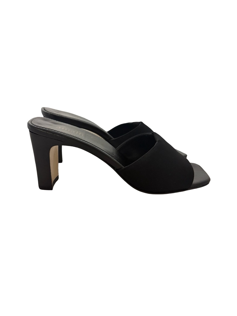 Amalfi Myla Black Stretch Mule Sandals Square Toe Block Heel Open Size 7 Women's
